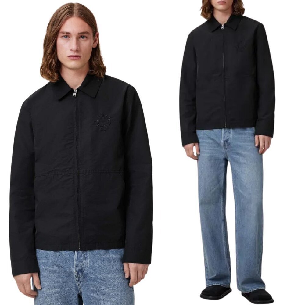 All Saints Fenway Cotton Blend Full Zip Jacket Men's Large Black Designer NWT